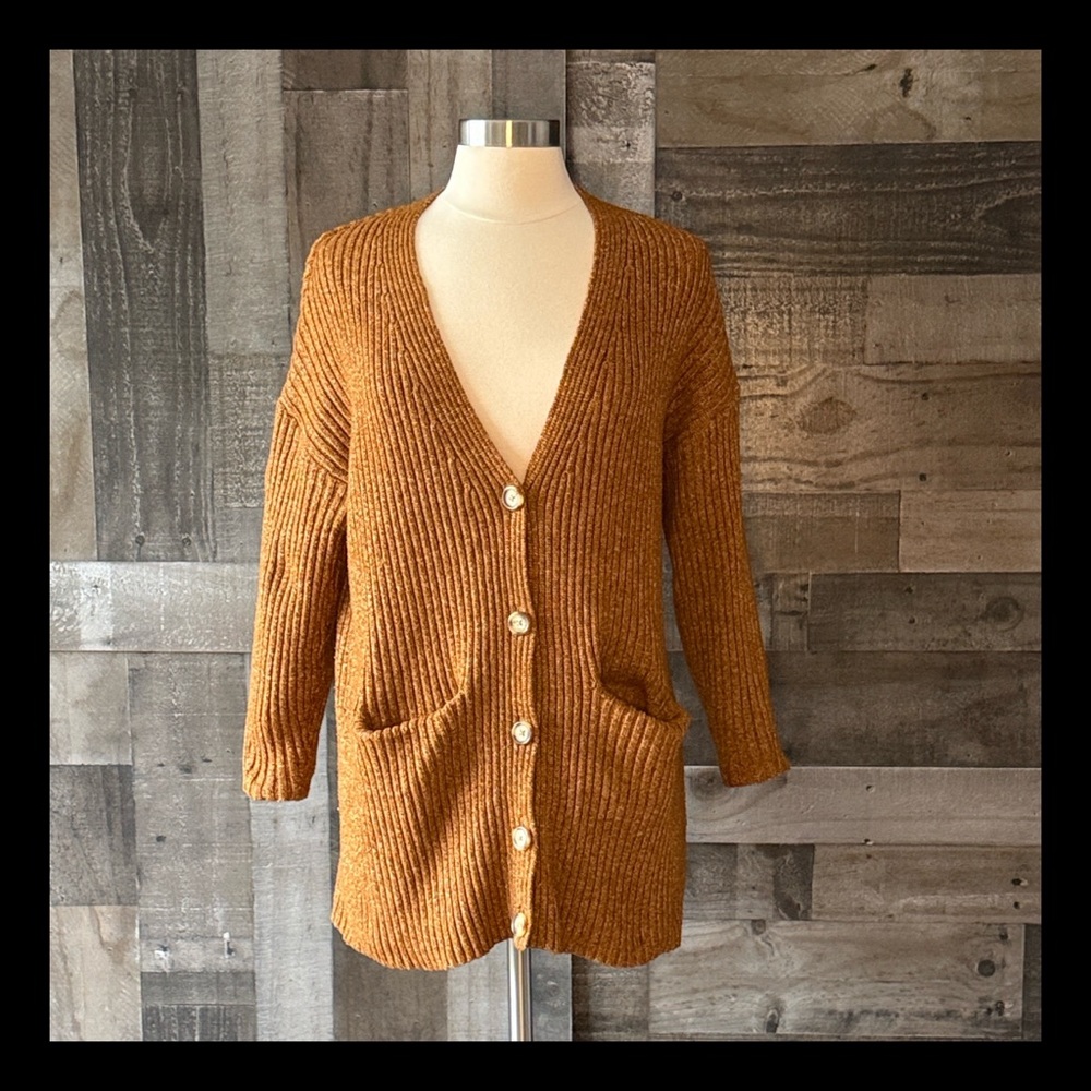 Isabel Maternity brown ribbed button up cardigan pregnancy medium gorpcore fall